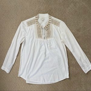 JCrew White Tunic Top w/ Embroidered Tassel Detail